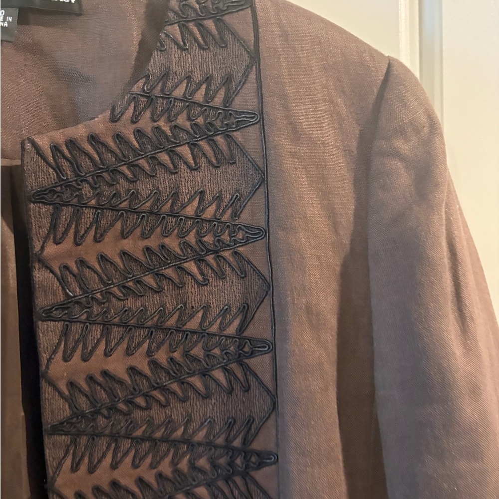 Linda Allard Ellen Tracy Embroidered Long Open Front Jacket w/ Pockets Size 10 - Picture 5 of 16
